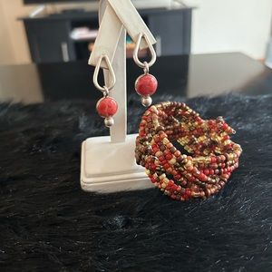Sterling Orange Stone Earrings & Bracelet